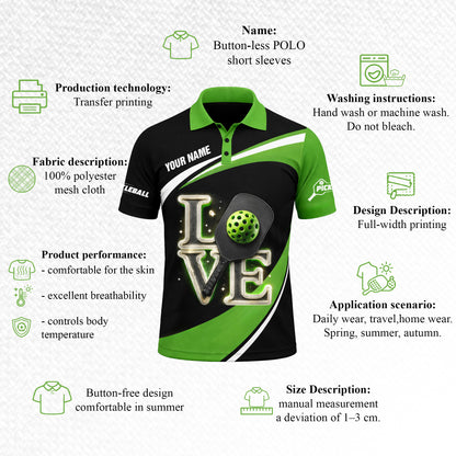 Personalized Pickleball Polo Shirt Love Paddle Design Custom Name Breathable Sports Shirt