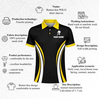 Custom Pickleball Polo Shirt Personalized Name Team Pickleball Jersey Black Yellow Performance Polo
