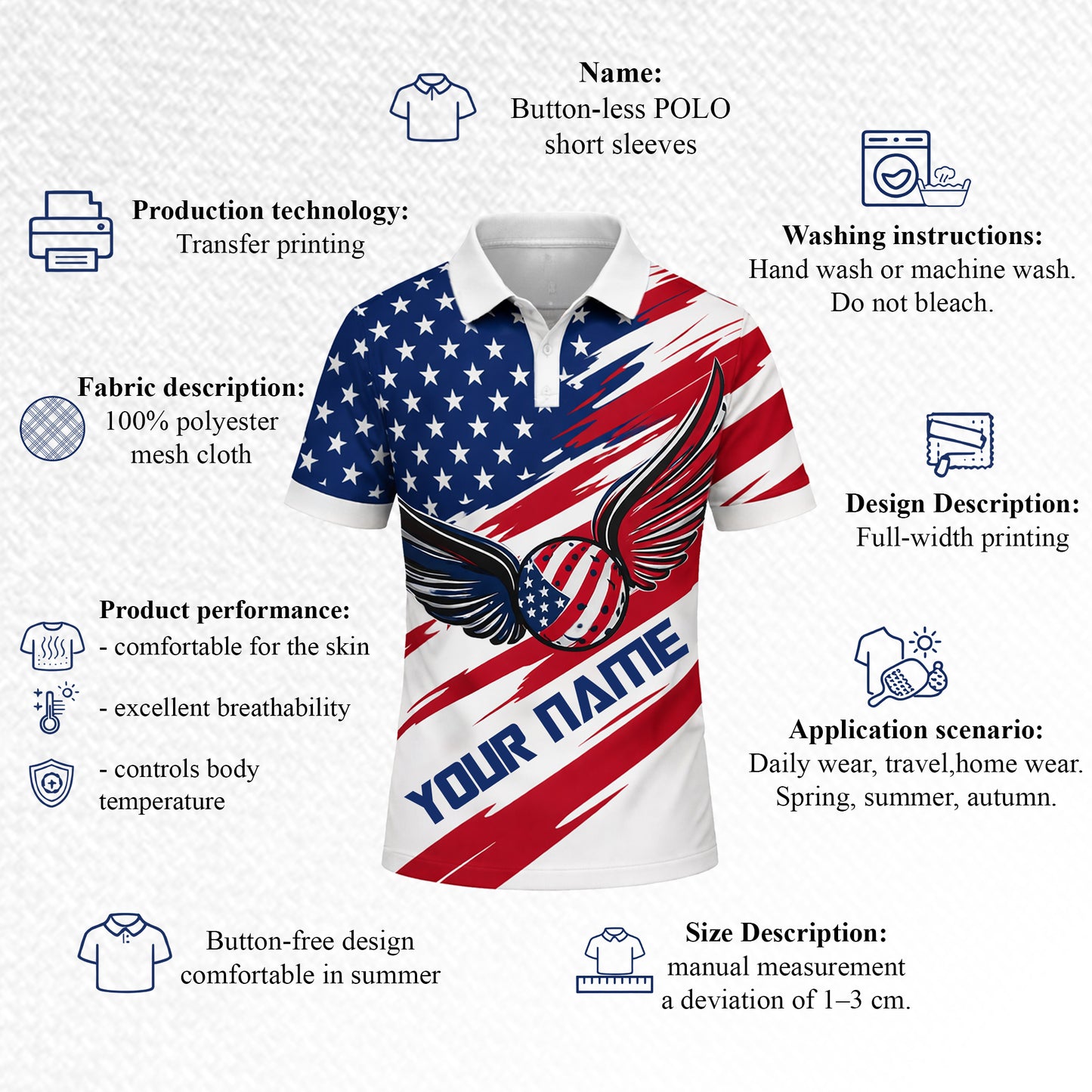 Patriotic USA Flag Polo Shirt Custom Name American Eagle Wings Pickleball Shirt