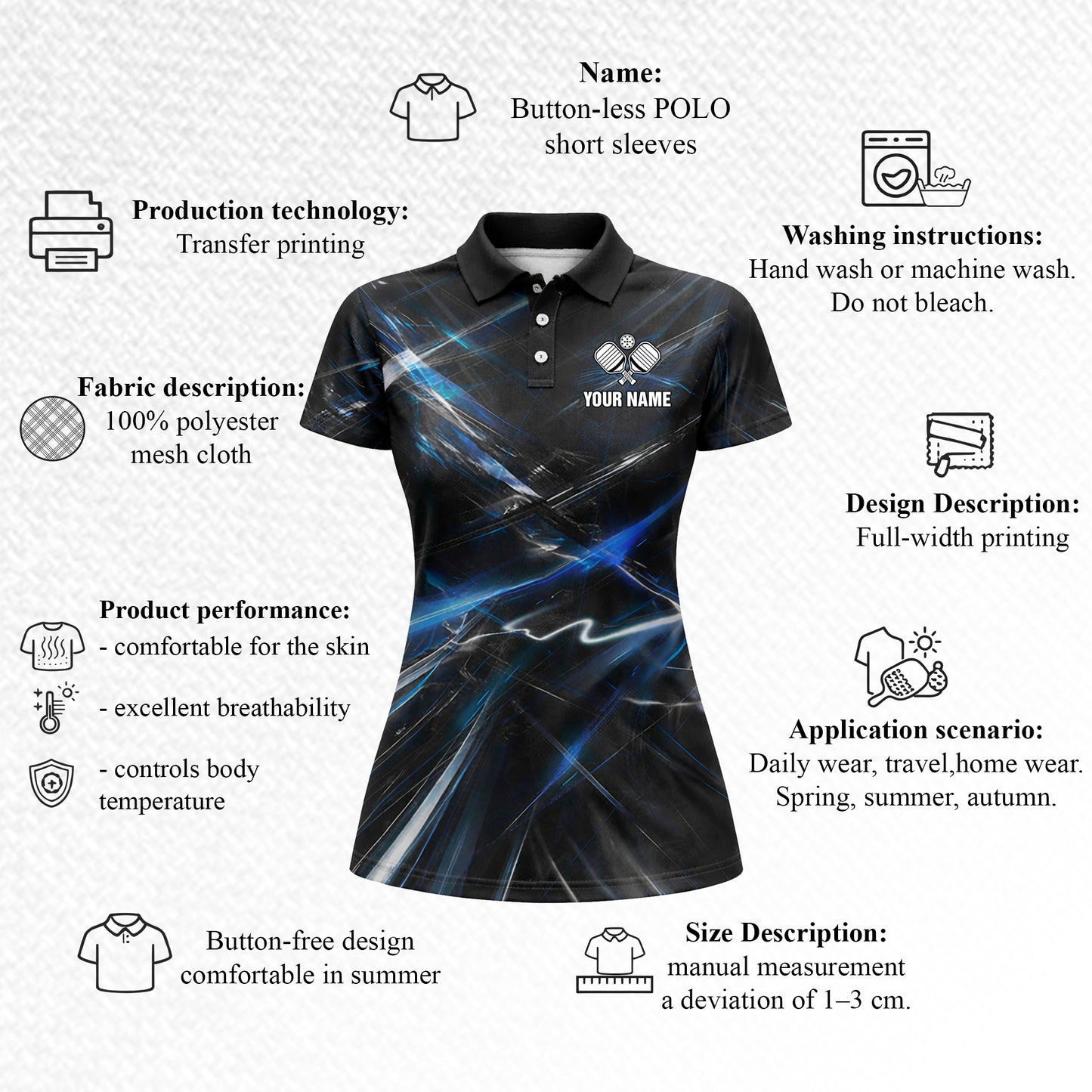 Personalized Pickleball Polo Shirt Blue Lightning Abstract Design Custom Name Athletic Performance Shirt