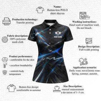 Personalized Pickleball Polo Shirt Blue Lightning Abstract Design Custom Name Athletic Performance Shirt
