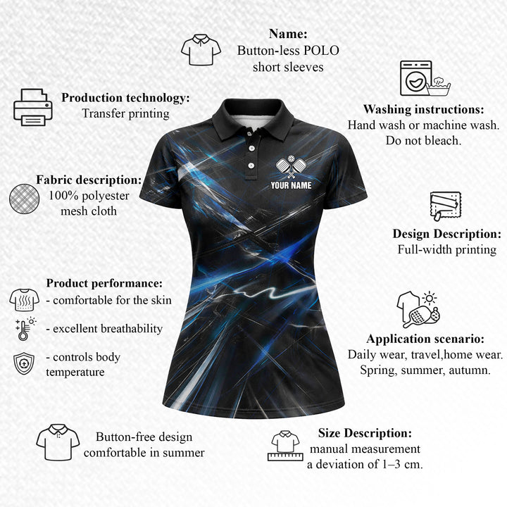 Personalized Pickleball Polo Shirt Blue Lightning Abstract Design Custom Name Athletic Performance Shirt