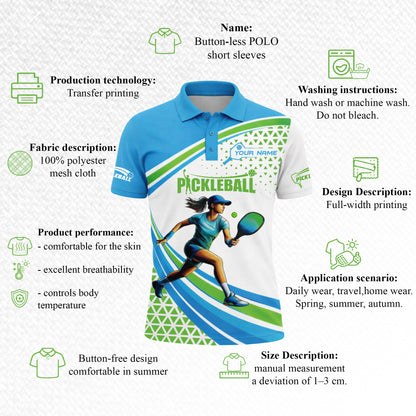 Pickleball Player Custom Name Polo Shirt Women Athletic Sports Shirt Breathable Golf Tennis Casual Tee