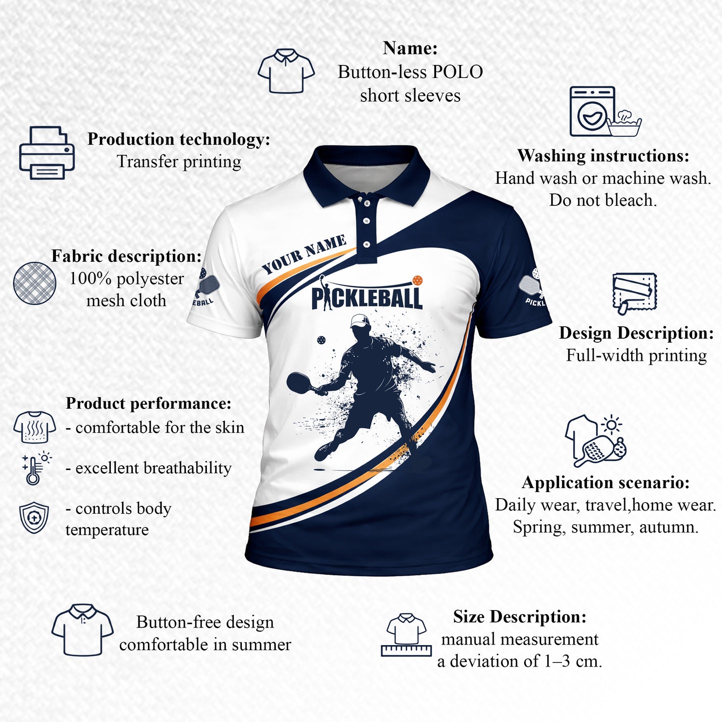 Custom Pickleball Polo Shirt Personalized Name All Over Print Performance Sports Shirt for Men Women