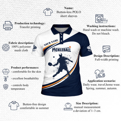 Custom Pickleball Polo Shirt Personalized Name All Over Print Performance Sports Shirt for Men Women