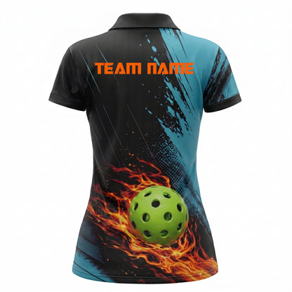 Flaming Pickleball Polo Shirt Custom Team Name