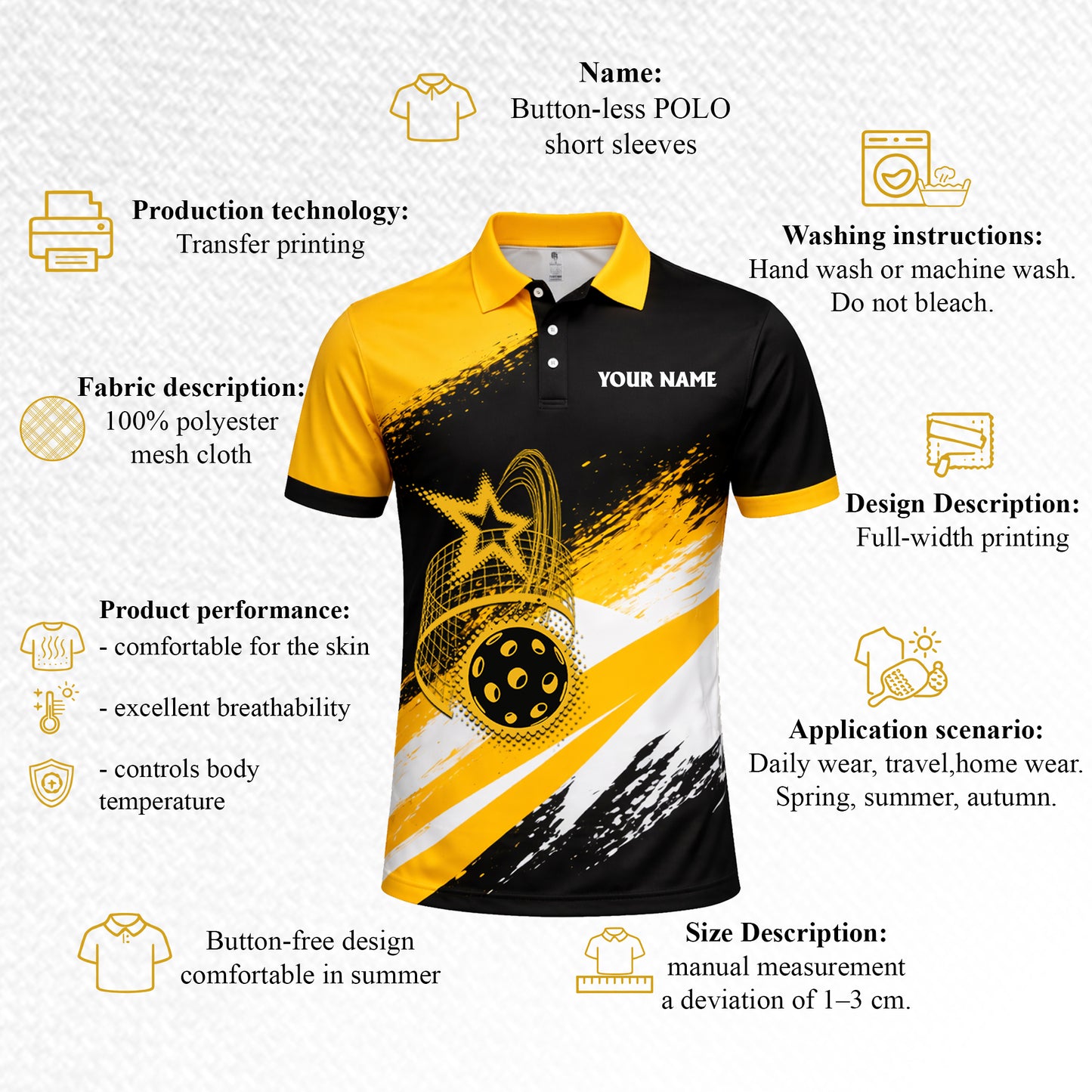 Personalized Pickleball Polo Shirt Custom Name Team Sport Black Yellow Performance Shirt