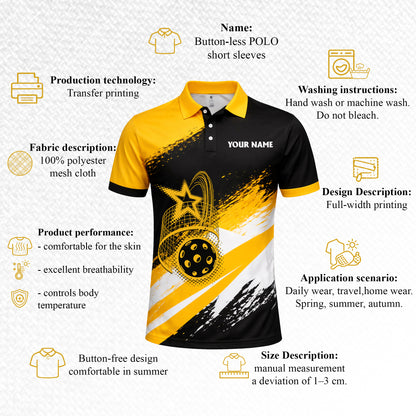 Personalized Pickleball Polo Shirt Custom Name Team Sport Black Yellow Performance Shirt