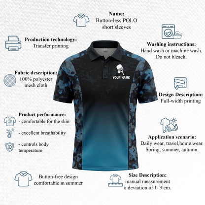 Custom Pickleball Polo Shirt Blue Camo Gradient Personalized Team Shirt Performance Polo