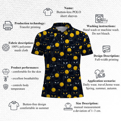 Black Cat Pickleball Polo Shirt Funny Cat Lover Sports Shirt All Over Print Breathable Athletic Tee