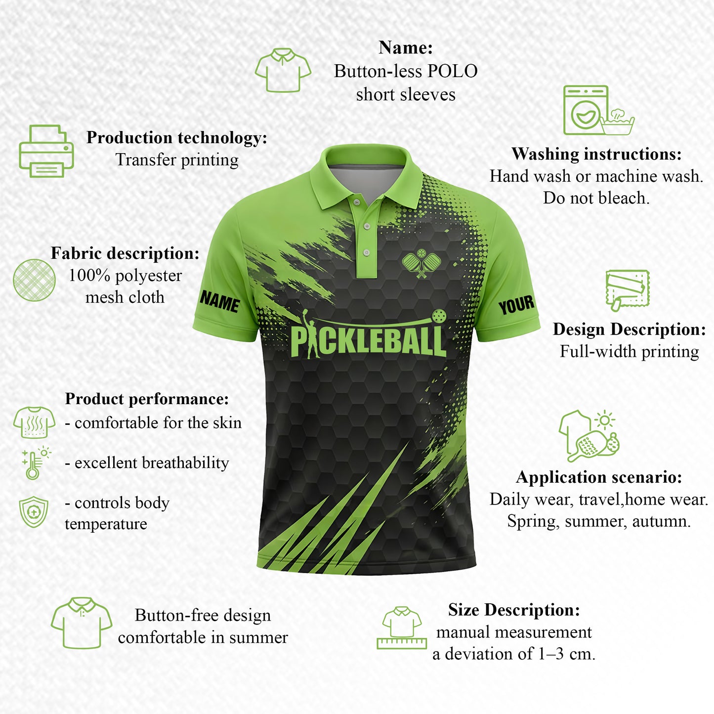 Custom Pickleball Polo Shirt Green Black Team Name Personalized Performance Sports Polo
