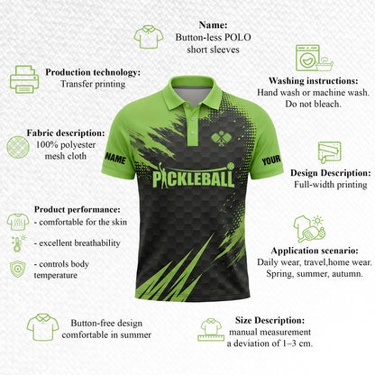 Custom Pickleball Polo Shirt Green Black Team Name Personalized Performance Sports Polo