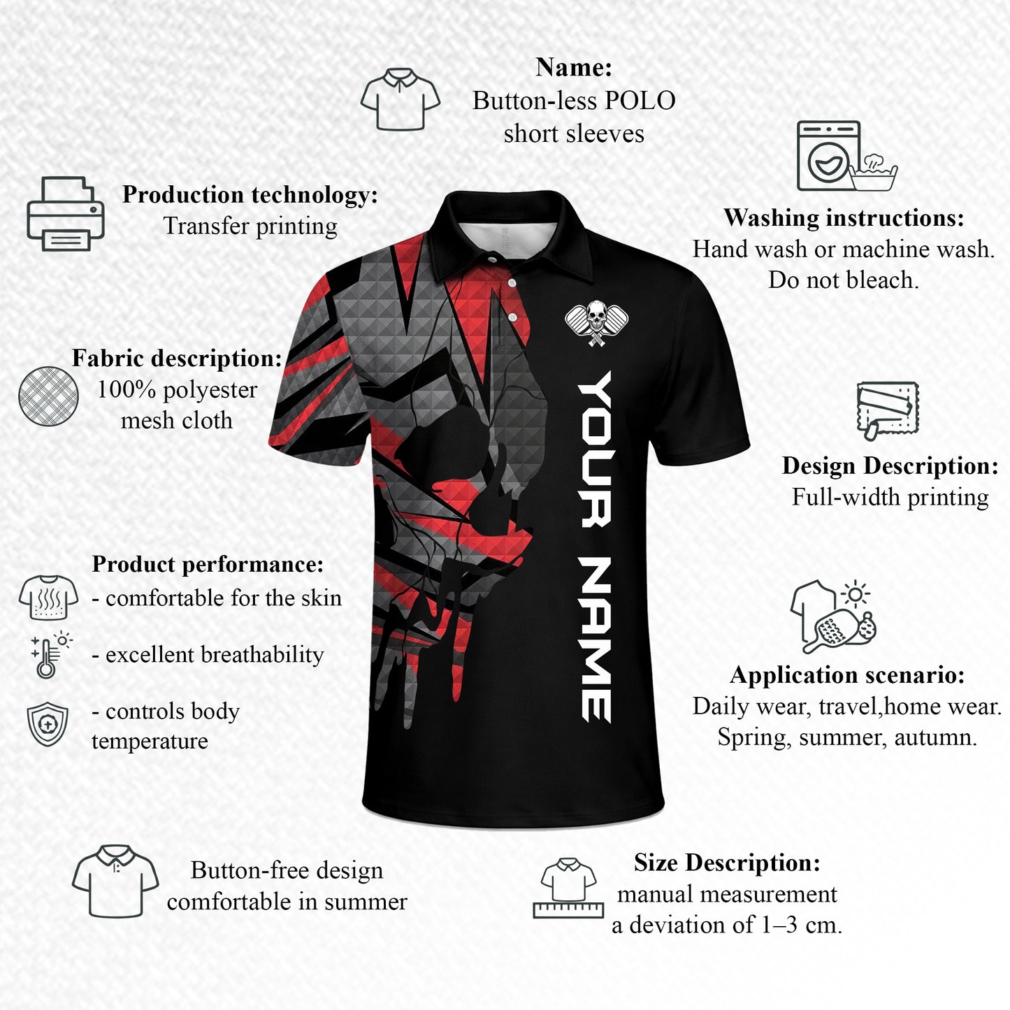 Custom Pickleball Polo Shirt Skull Paddle Design Personalized Team Name Performance Shirt