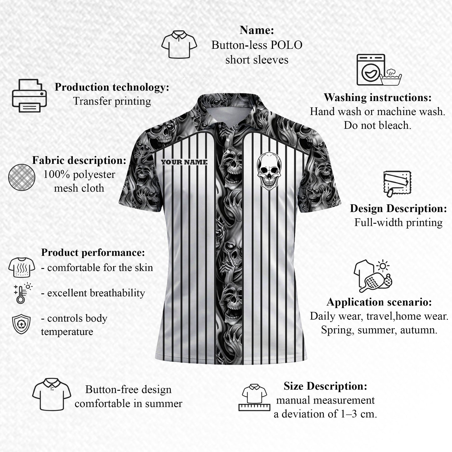 Skull Pickleball Polo Shirt Black White Personalized Name Team Shirt Performance Sports Polo Unisex