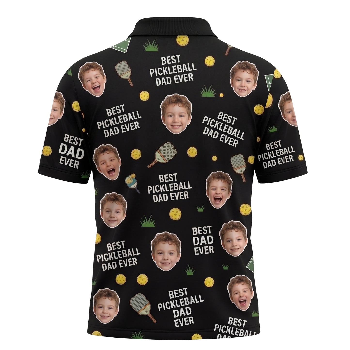 Best Pickleball Dad Ever Custom Kid Face Polo Black