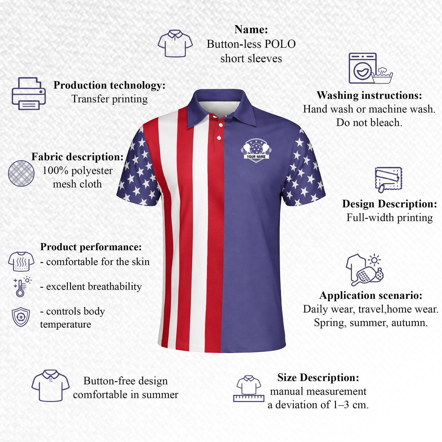 Patriotic Pickleball Polo Shirt Custom Name USA Flag Performance Short Sleeve Unisex