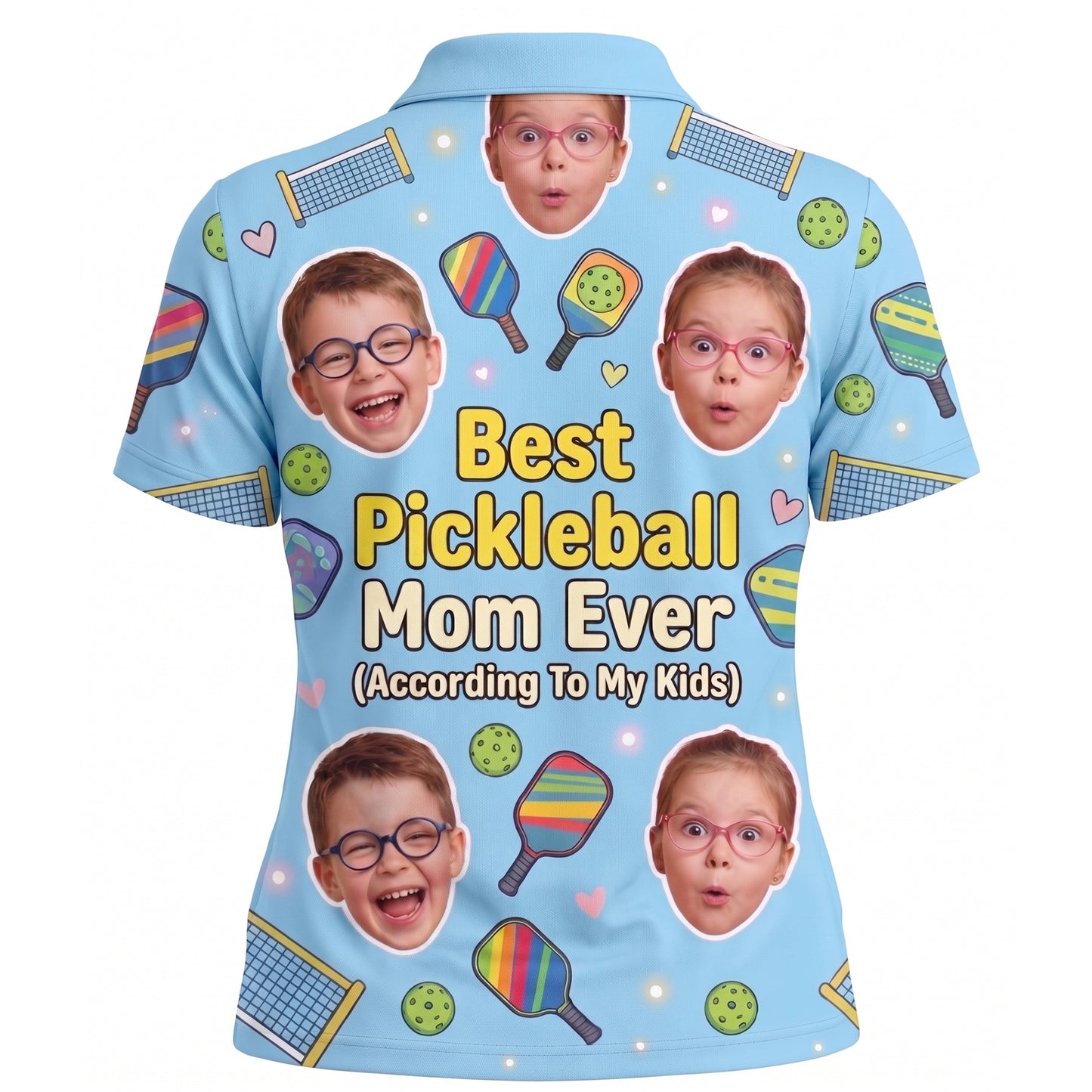 Custom Kids Photo Best Pickleball Mom Polo Light Blue