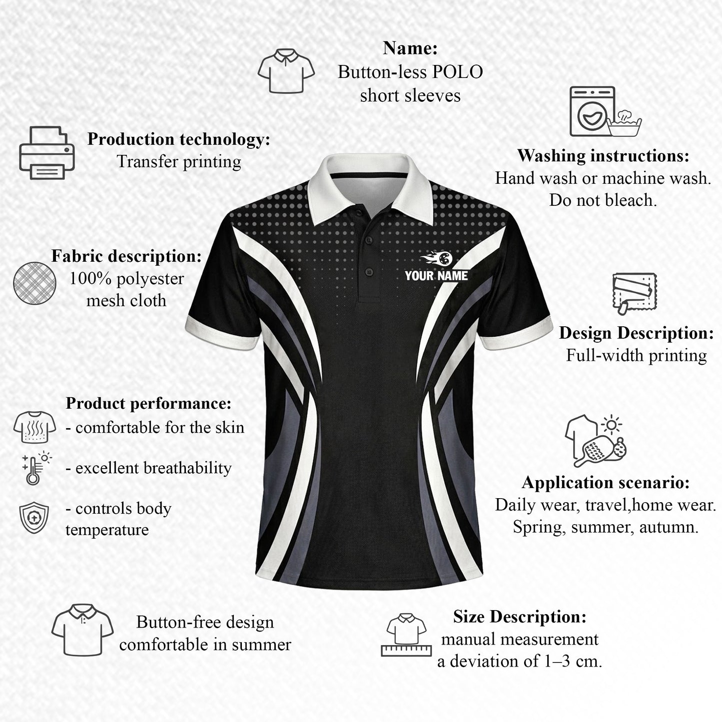 Custom Pickleball Polo Shirt Personalized Name Team Jersey Black White Performance Shirt Unisex