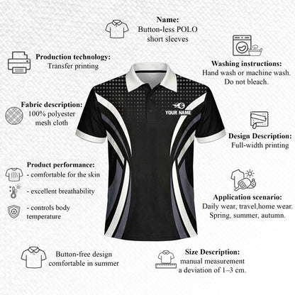 Custom Pickleball Polo Shirt Personalized Name Team Jersey Black White Performance Shirt Unisex