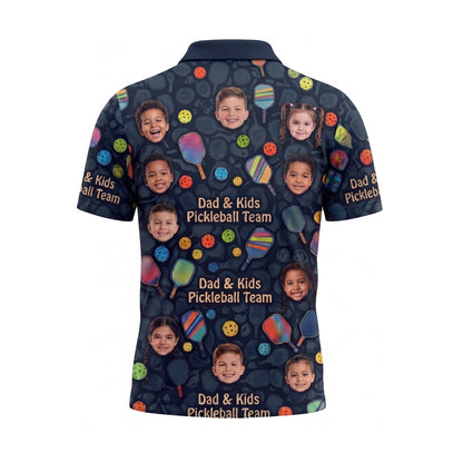 Dad & Kids Pickleball Team Custom Photo Polo Navy