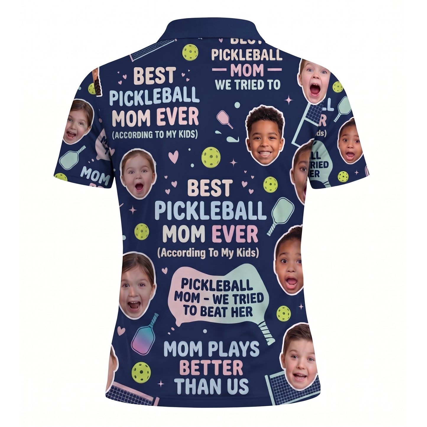 Funny Pickleball Mom Custom Face Navy Polo Shirt