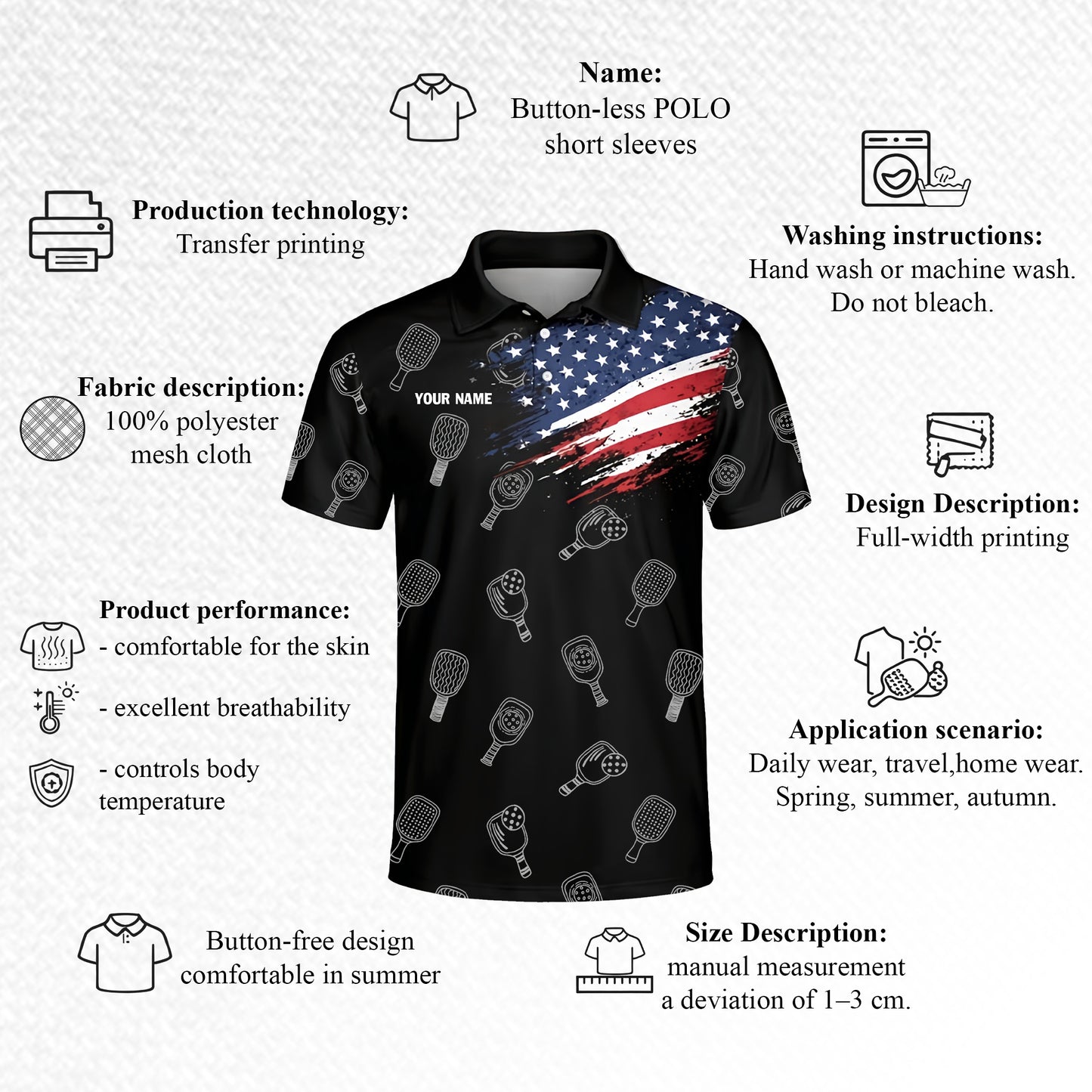 Personalized Pickleball Polo Shirt Custom Name USA Flag Performance Shirt