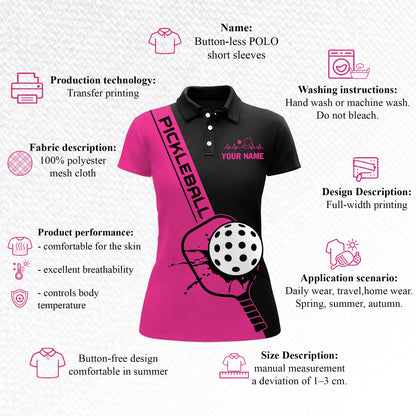 Personalized Pickleball Polo Shirt Women Pink Black Sport Shirt Custom Name Breathable Performance Top