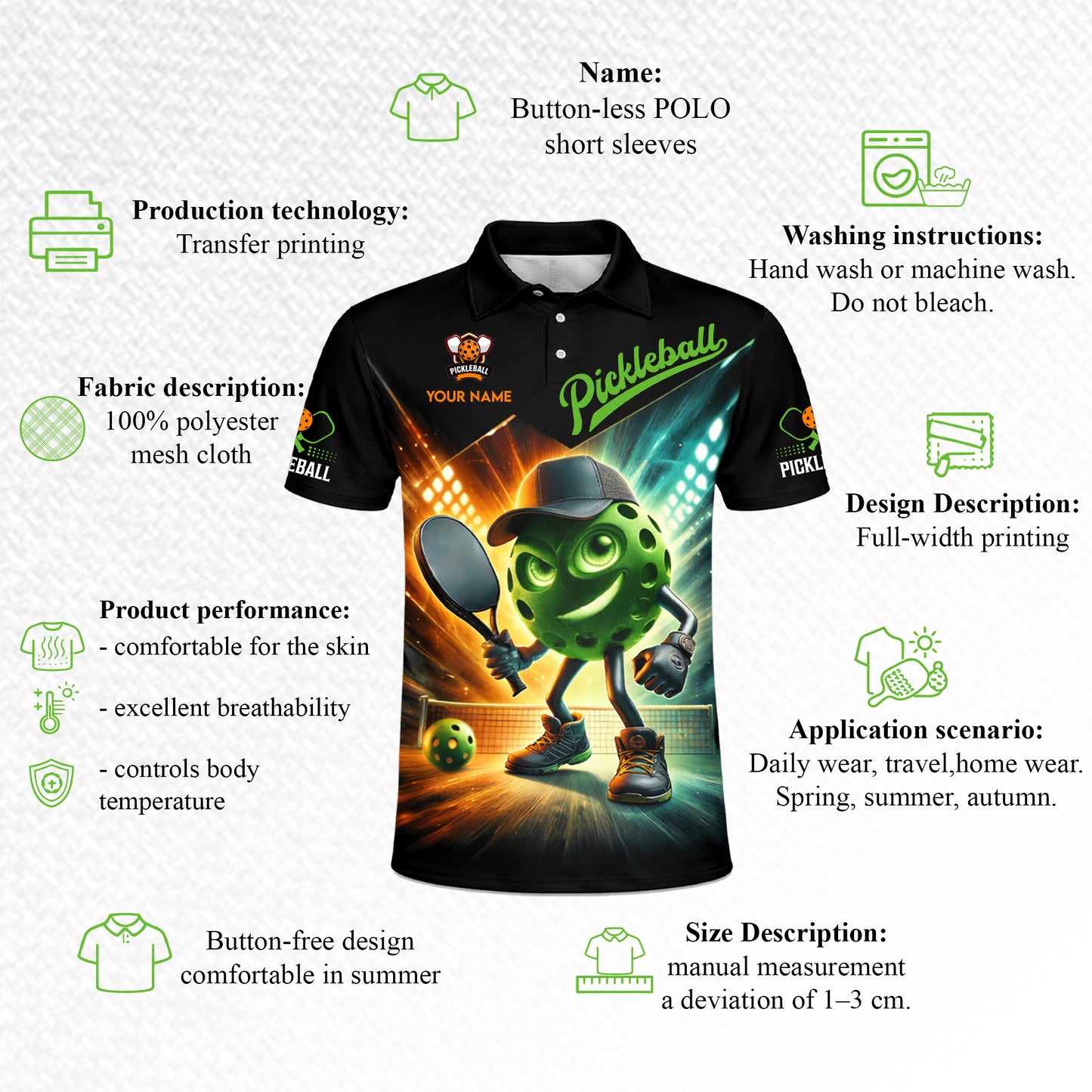Pickleball Polo Shirt Custom Name Graphic Sport Shirt Breathable Mesh Athletic Top