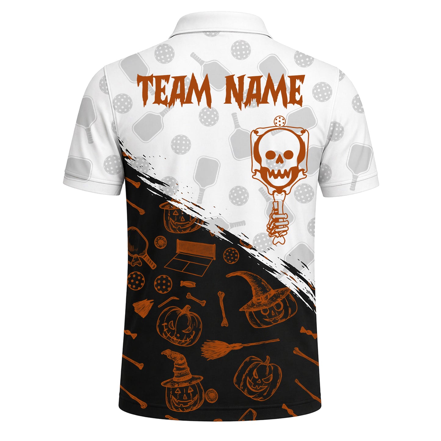 Skeleton Pumpkin Pickleball Custom Name Team Polo