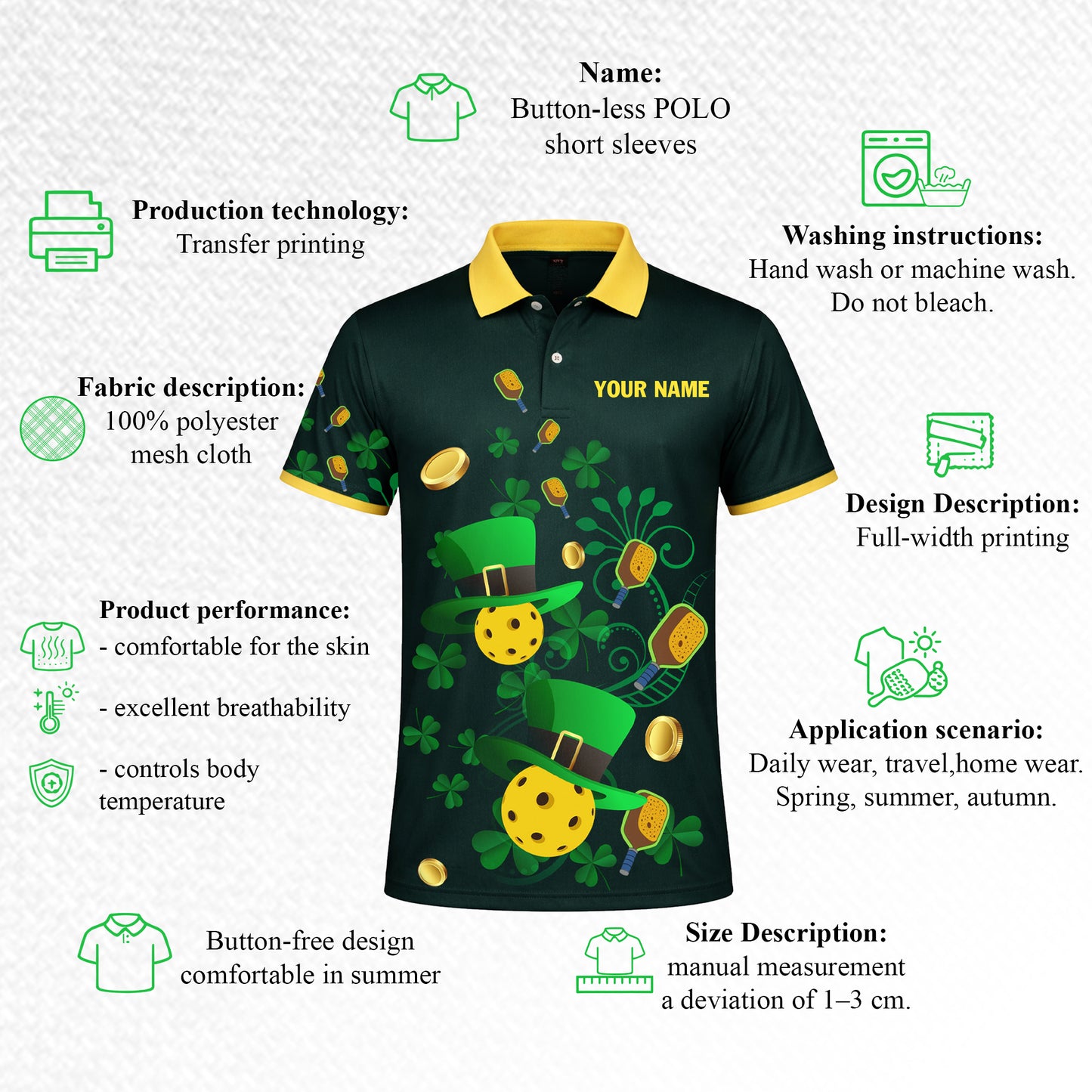 Custom Pickleball Polo Shirt St Patrick Day Personalized Name Team Green Pickleball Shirt Lucky Shamrock Performance Polo