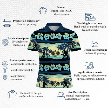 Hawaiian Pickleball Polo Shirt Tropical Beach Palm Tree Hibiscus Breathable Sports Shirt