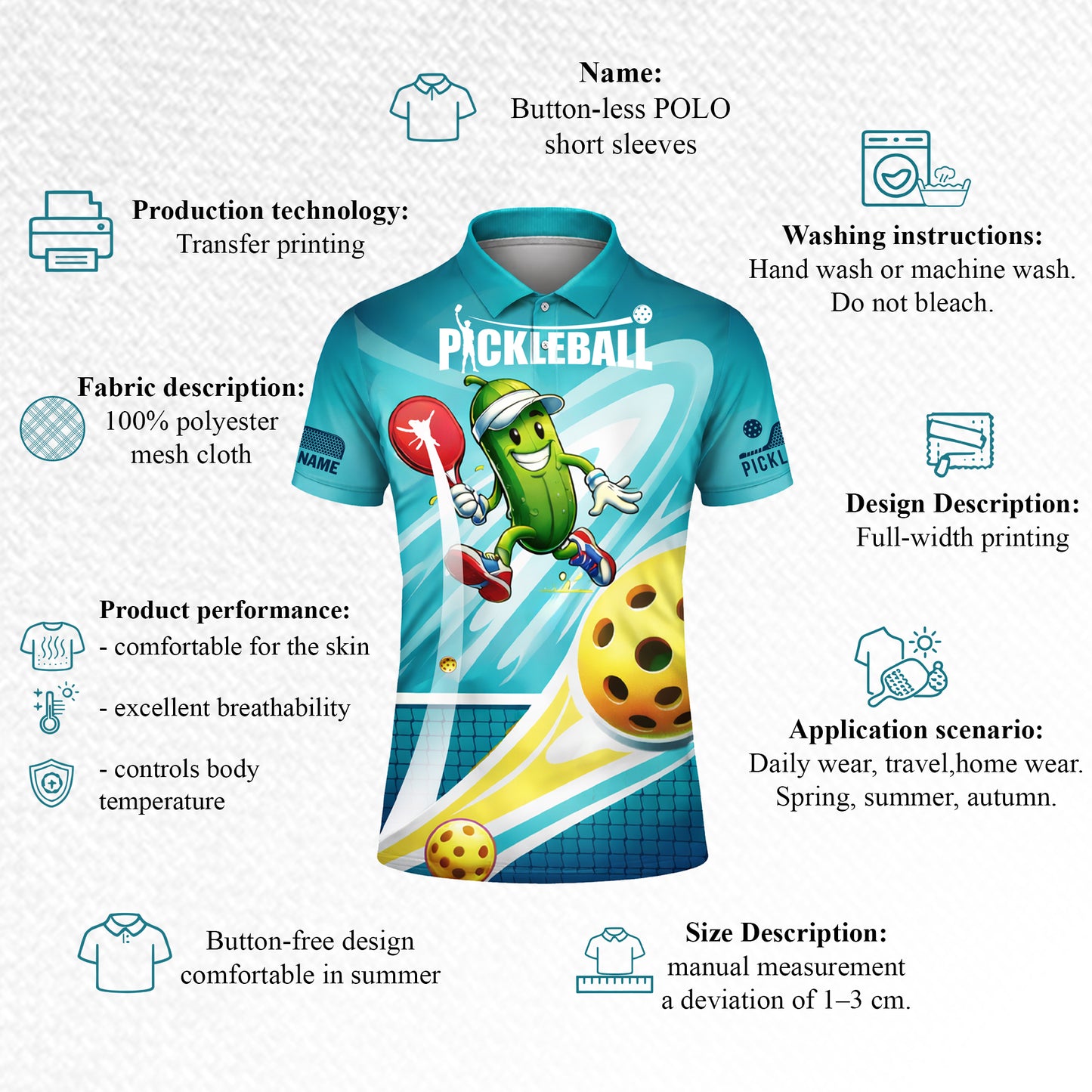 Pickleball Funny Cartoon Pickle Player Polo Shirt Custom Name Sport All Over Print Breathable Unisex Shirt