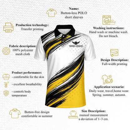 Custom Pickleball Polo Shirt Yellow Black White Brush Stroke Personalized Team Shirt Performance Polo
