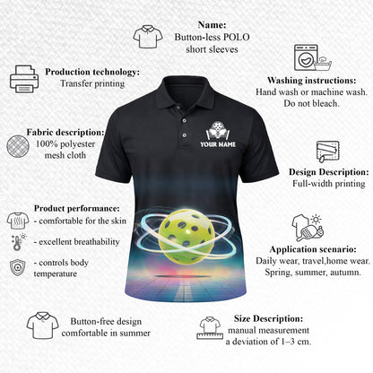 Pickleball Polo Shirt Personalized Team Name Custom Player Performance Shirt Neon Ball Design