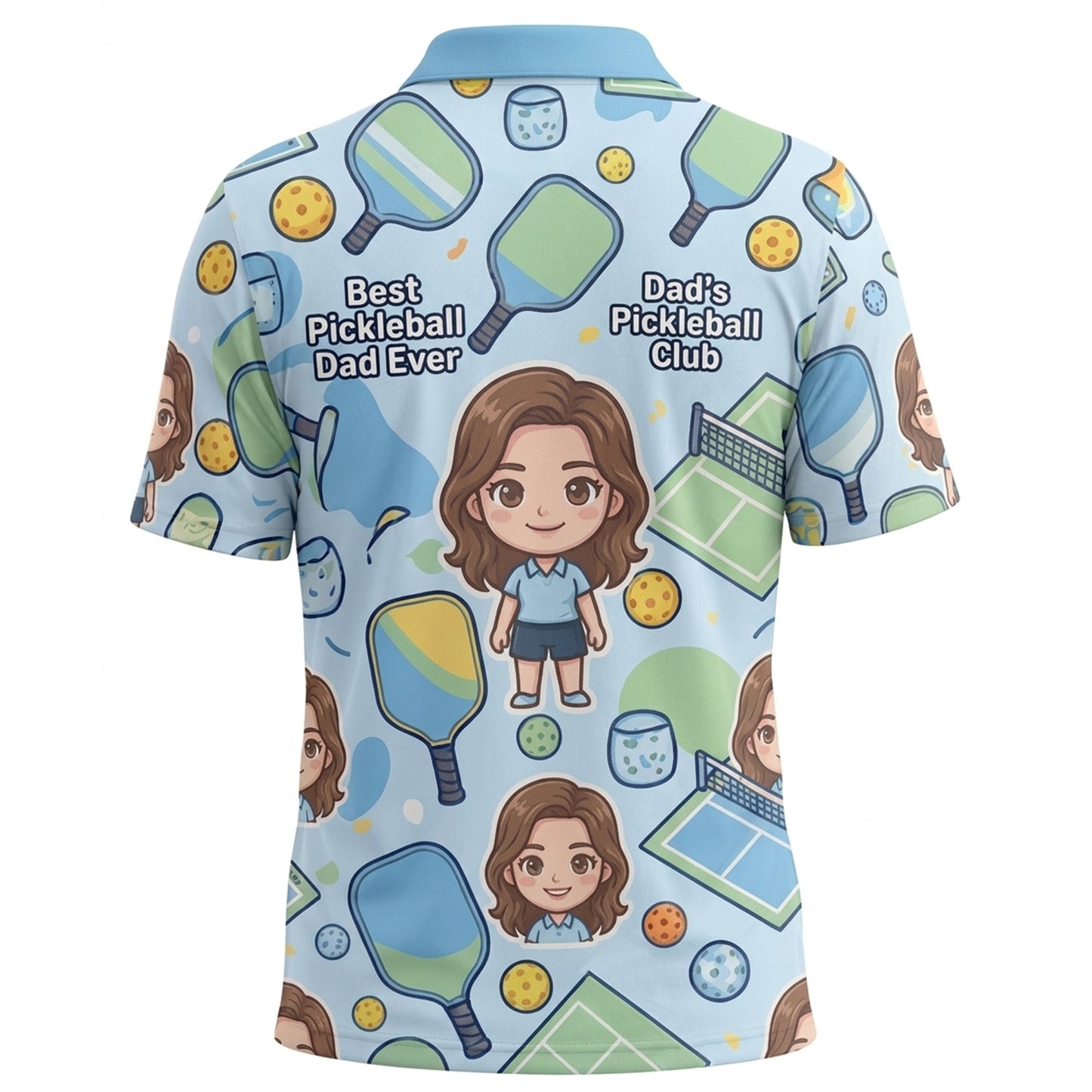 Best Pickleball Dad Ever Cartoon Mens Polo Shirt Blue