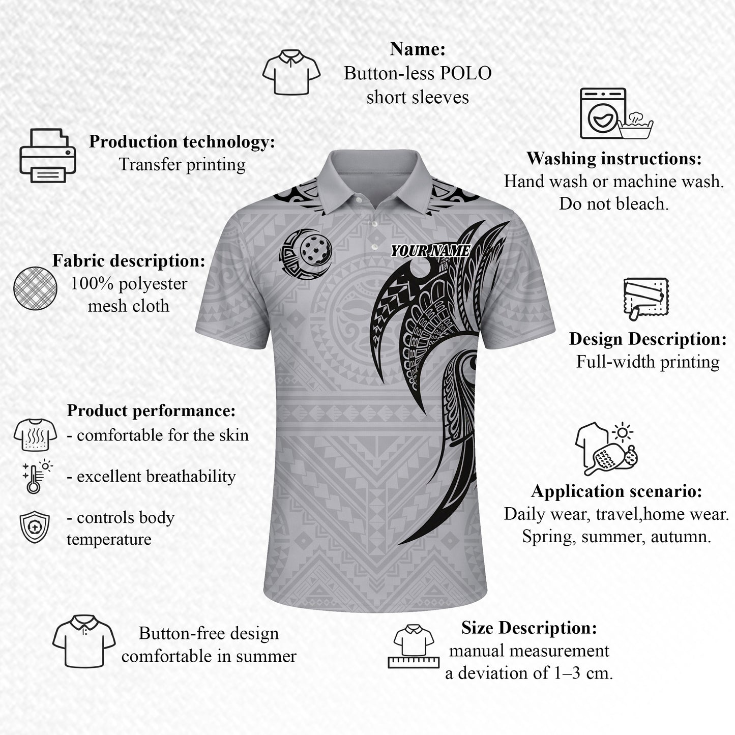 Pickleball Polo Shirt Custom Name Polynesian Tribal Style Performance Shirt Grey