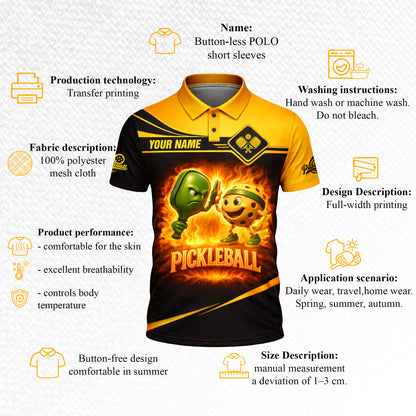 Pickleball Polo Shirt Personalized Funny Paddle vs Ball Fire Design Unisex Performance Shirt
