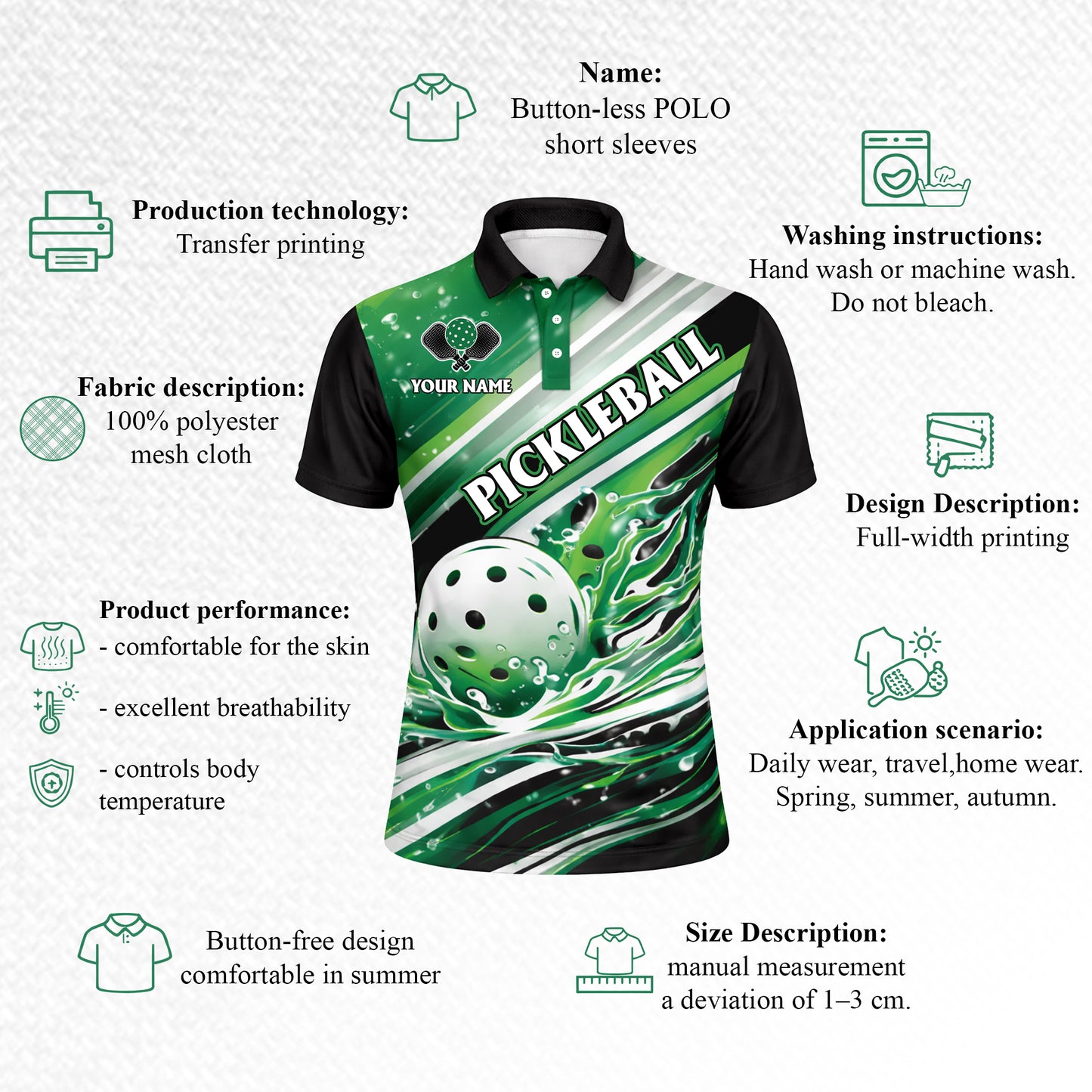 Custom Pickleball Polo Shirt Personalized Name Green Splash Design Performance Sports Shirt