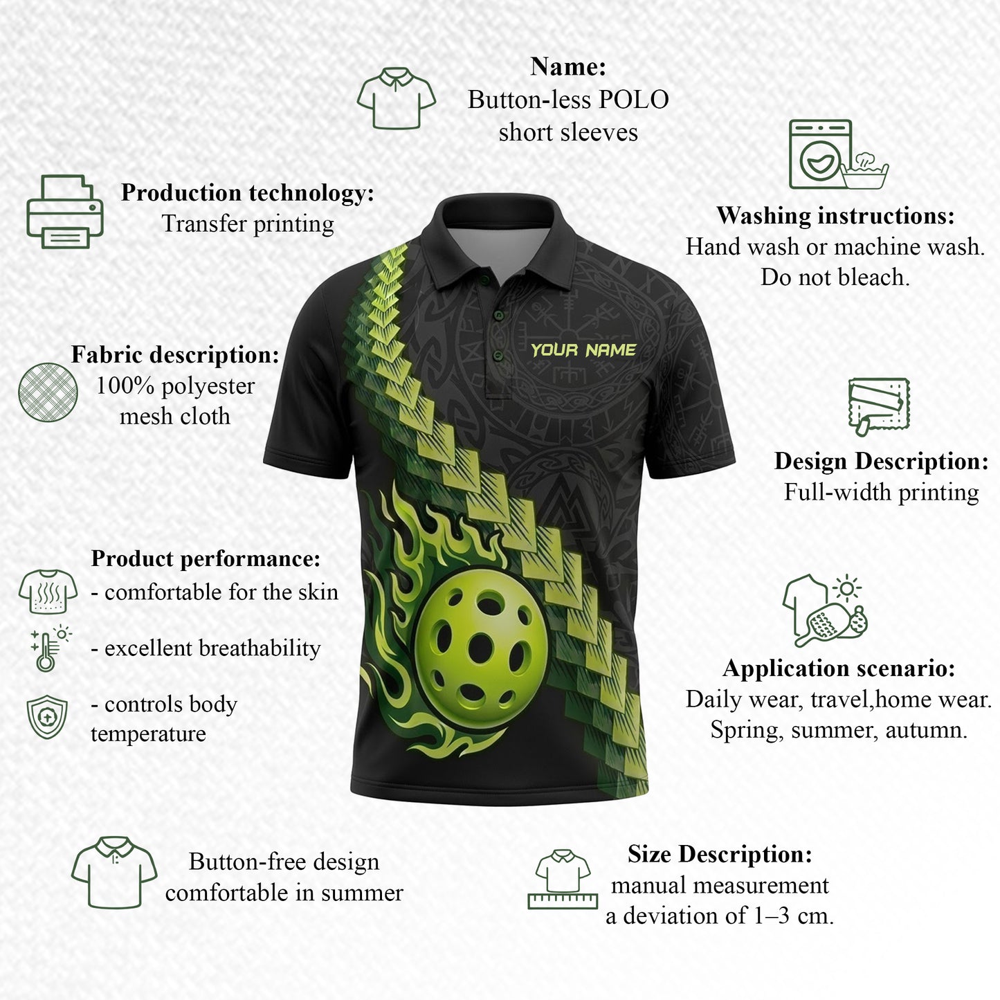 Custom Pickleball Polo Shirt Green Flame Ball Personalized Team Shirt Performance Polo