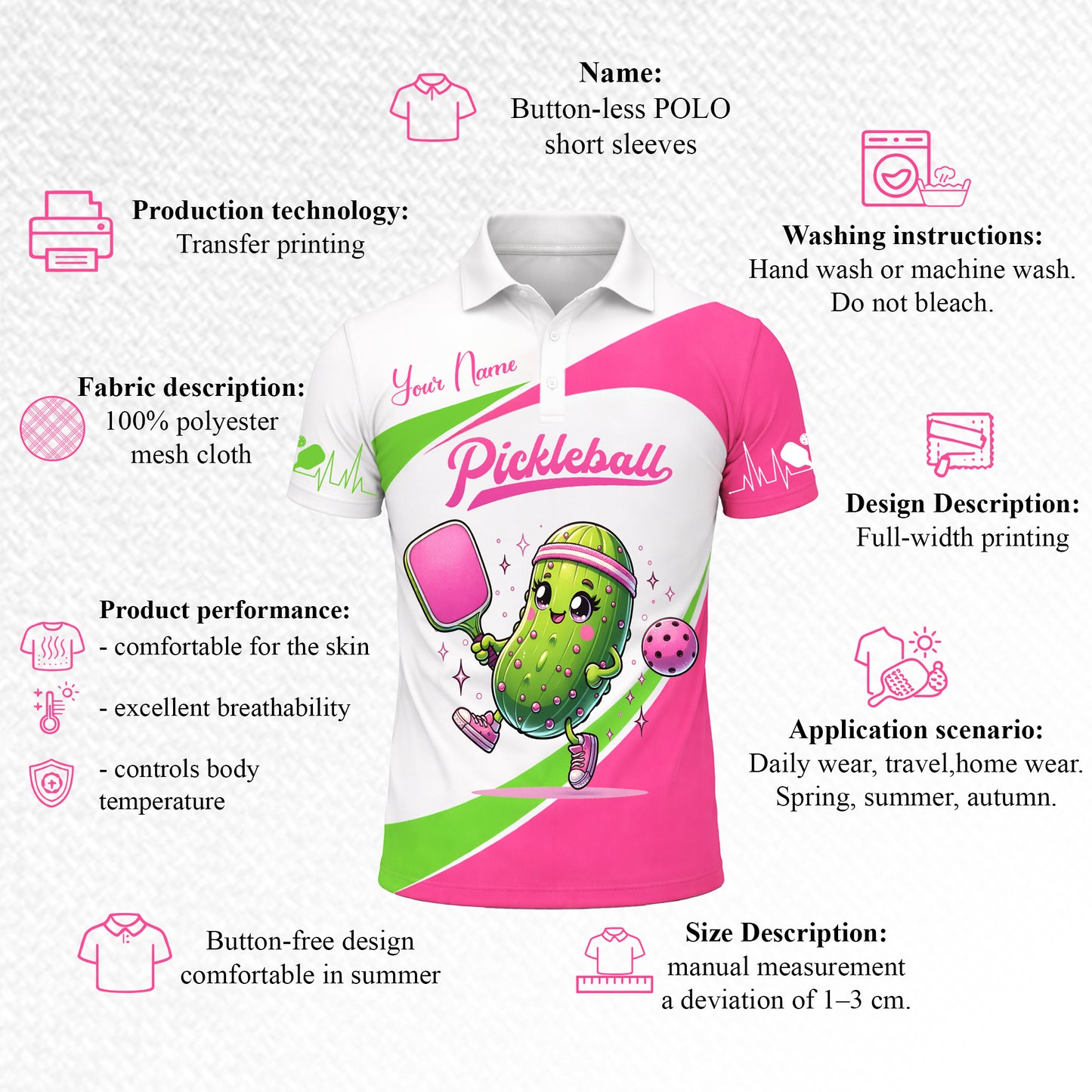 Women Pickleball Polo Shirt Custom Name Cute Pickle Graphic Sport Shirt Breathable Mesh Top