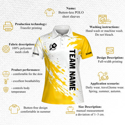 Custom Pickleball Polo Shirt Personalized Team Name Player Name Yellow White Performance Shirt Unisex