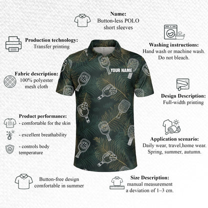 Custom Name Pickleball Polo Shirt Tropical Paddle Pattern All Over Print Performance Shirt