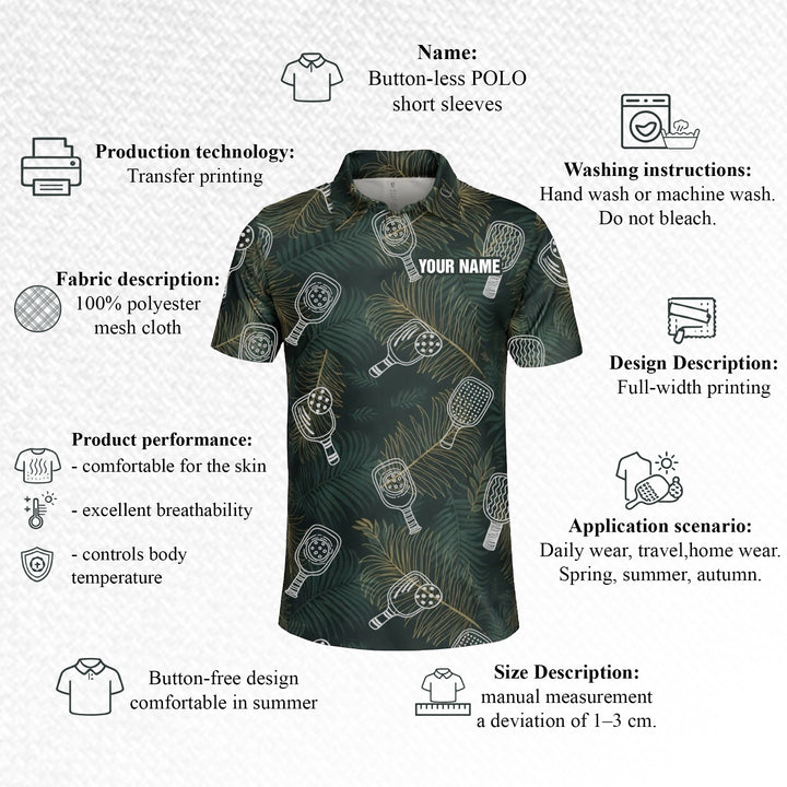 Custom Name Pickleball Polo Shirt Tropical Paddle Pattern All Over Print Performance Shirt