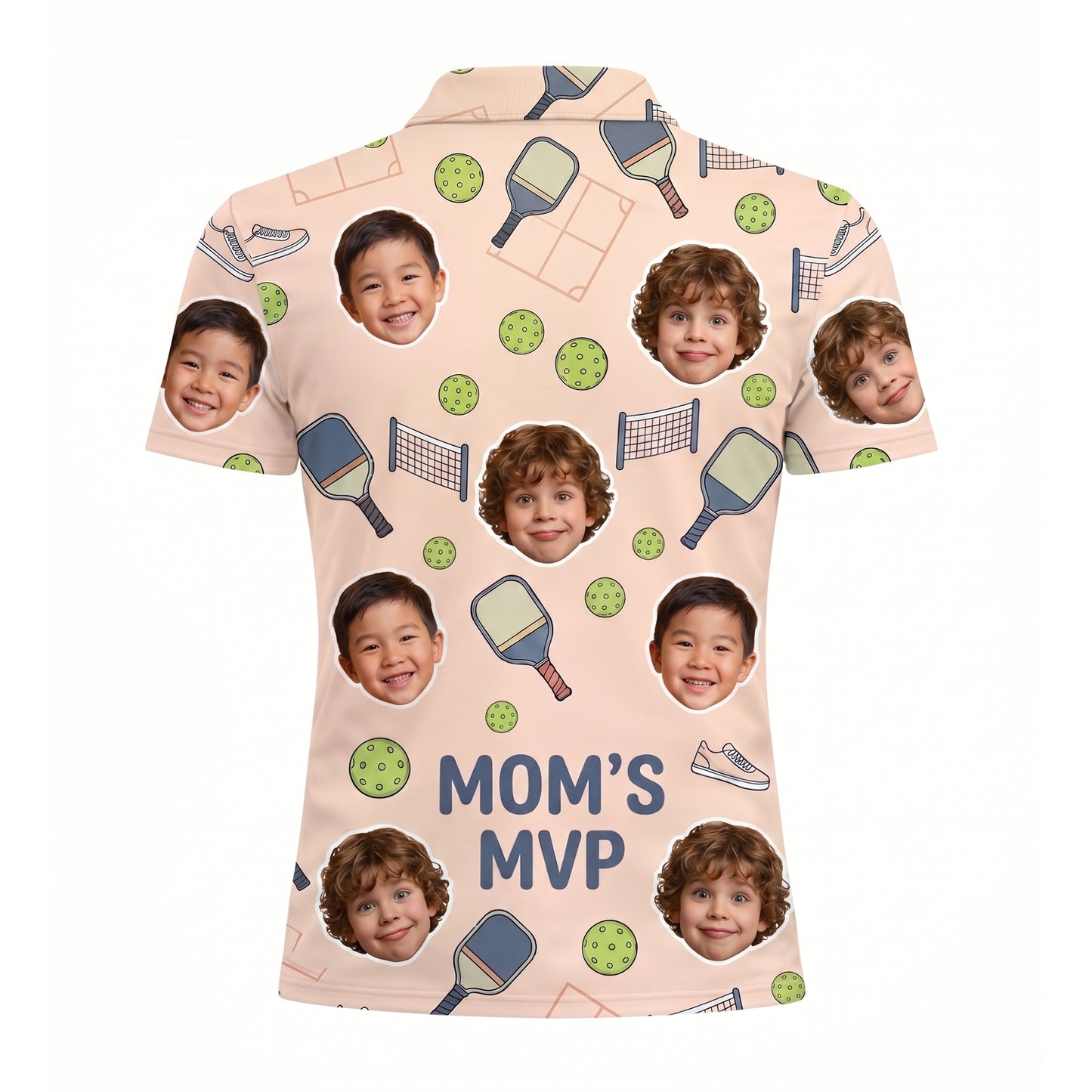 Mom's MVP Pickleball Custom Face Peach Polo Shirt
