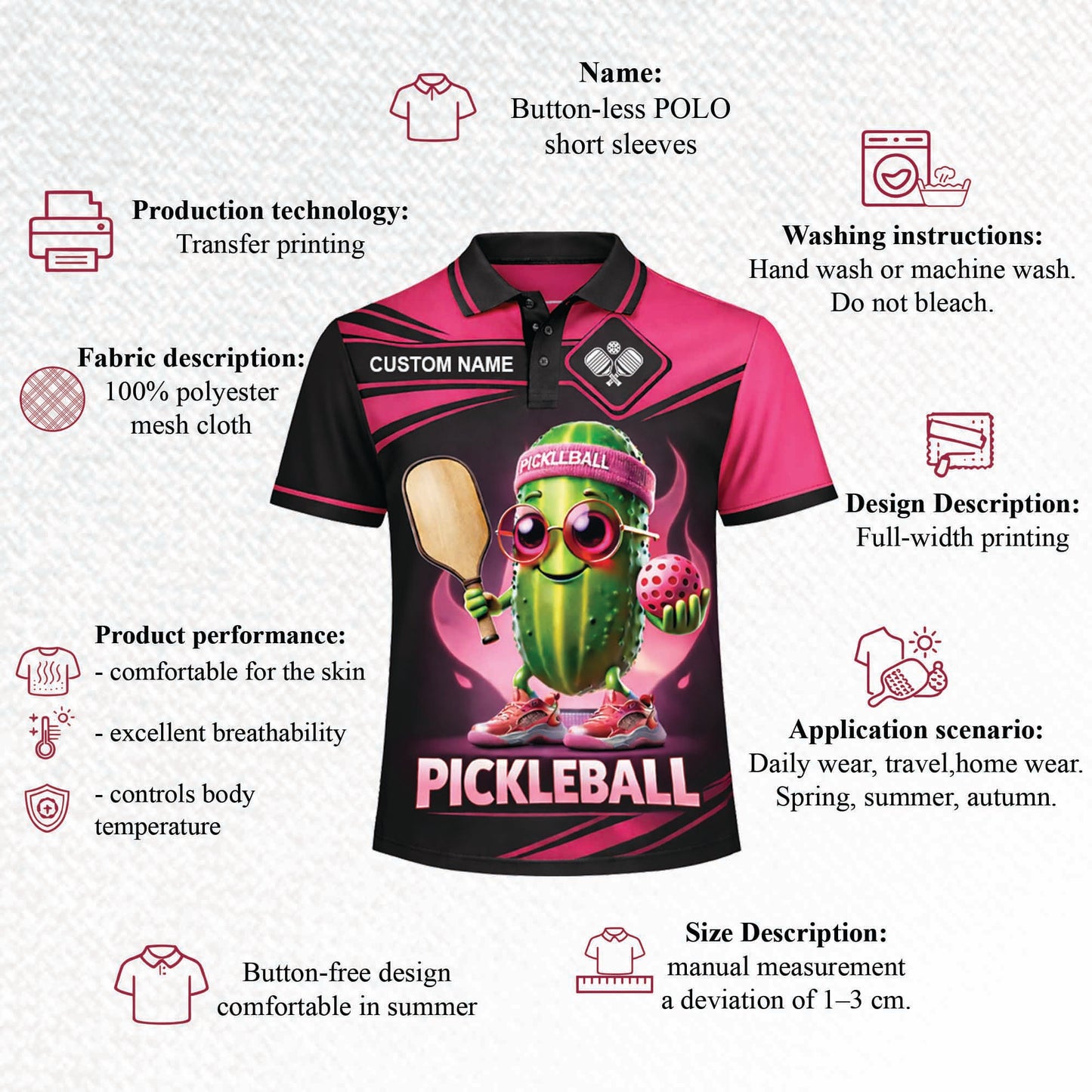 Custom Pickleball Polo Shirt Funny Pickle Character Graphic Breathable Polyester Sports Golf Tennis Casual Shirt Black