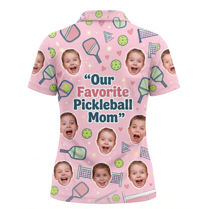 Our Favorite Pickleball Mom Custom Kids Face Polo Pink
