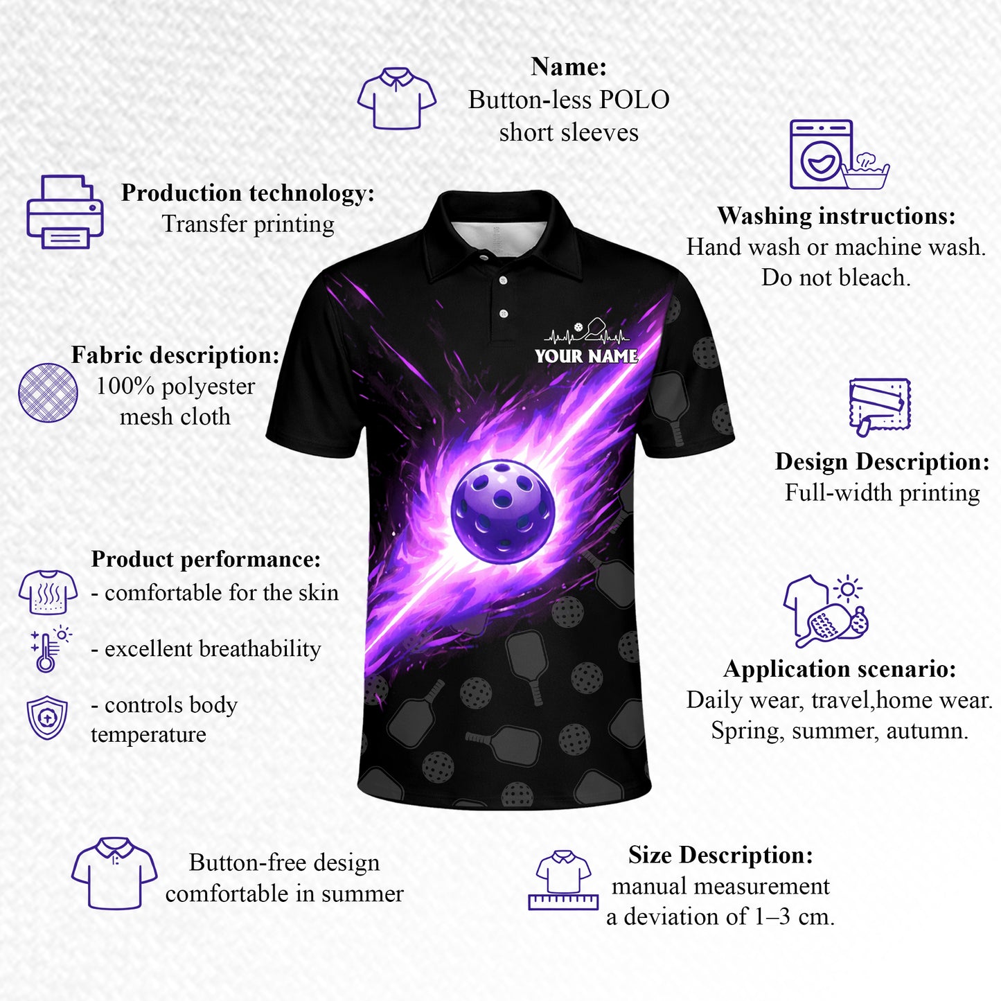 Personalized Pickleball Polo Shirt Purple Fire Ball Custom Team Name Performance Shirt All Over Print