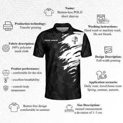Custom Name Pickleball Polo Shirt Black Camo Happy People Play Pickleball Performance Shirt