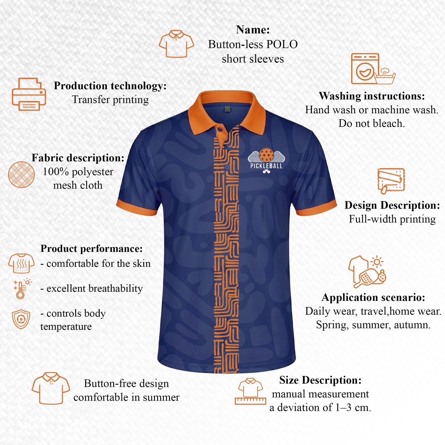 Custom Pickleball Polo Shirt Personalized Name Blue Orange Performance All Over Print Sports Shirt