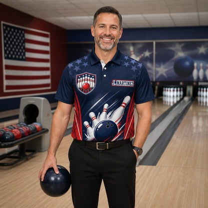 Patriotic Bowling Team Polo – Custom Team & Player Name - Lifestyle 1